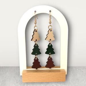 Christmas Tree Wood Drop Earrings
